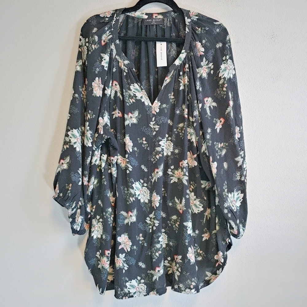 Lane Bryant 3/4 Sleeve Notch Neck Woven Top Sz 22/24 Casual Floral Feminine